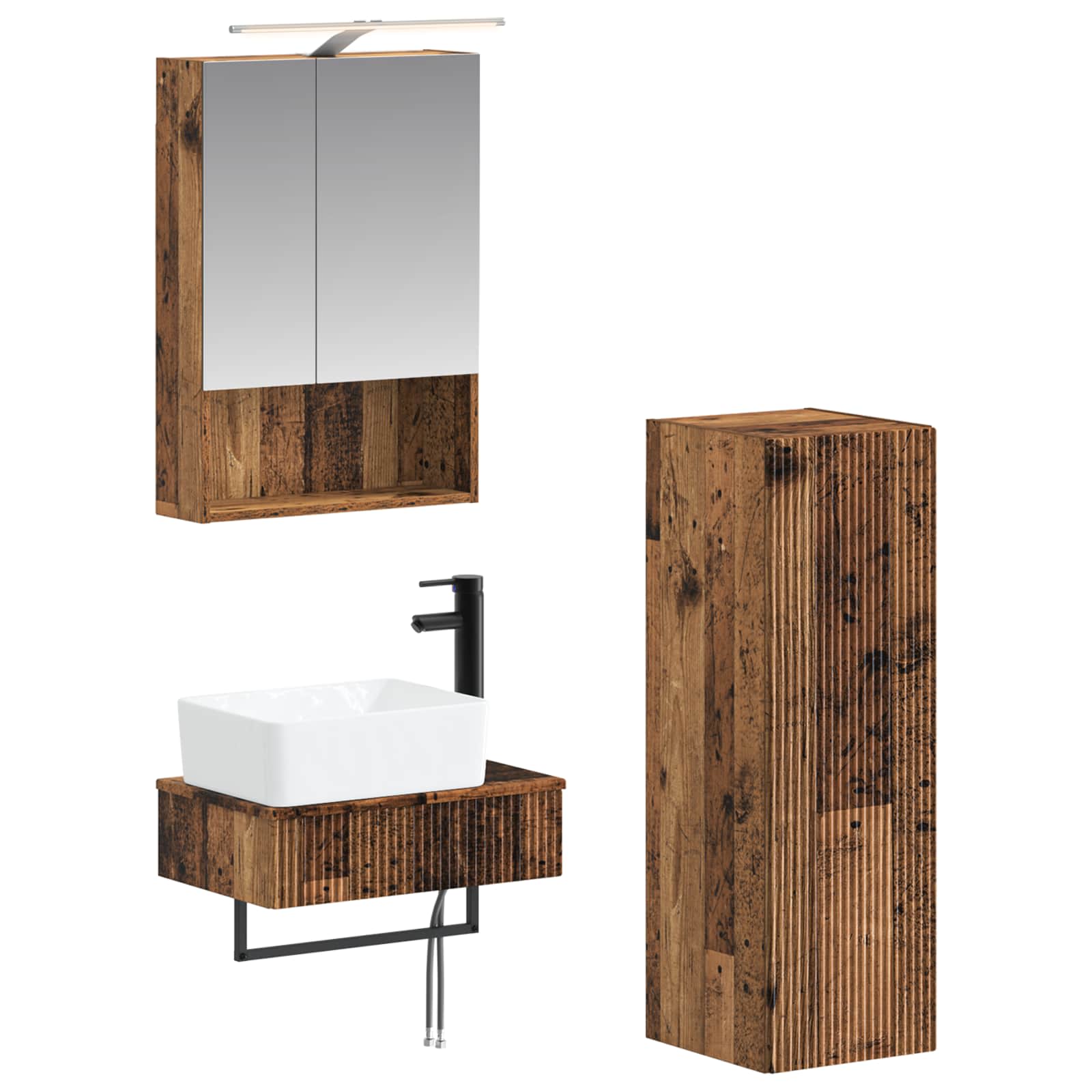 Set ormarića za kupaonicu 4 pcs Staro drvo 50 x 14,5 x 70 cm