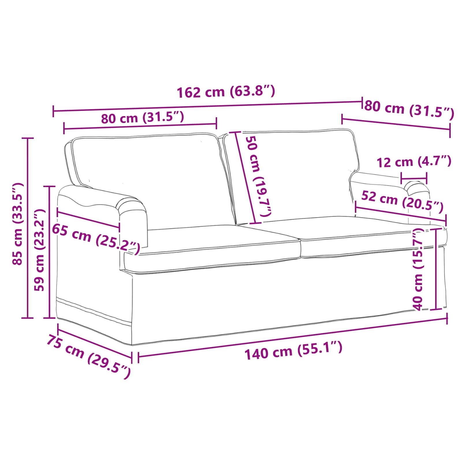 Set sofe 2 pcs Plava 162 x 80 x 85 cm tkanina
