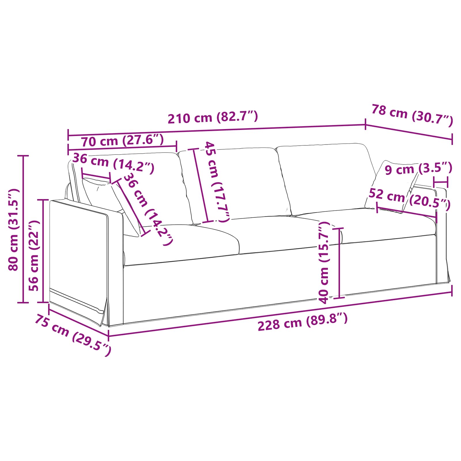 Set sofe 2 pcs Tamnozelena 228 x 78 x 80 cm Baršun