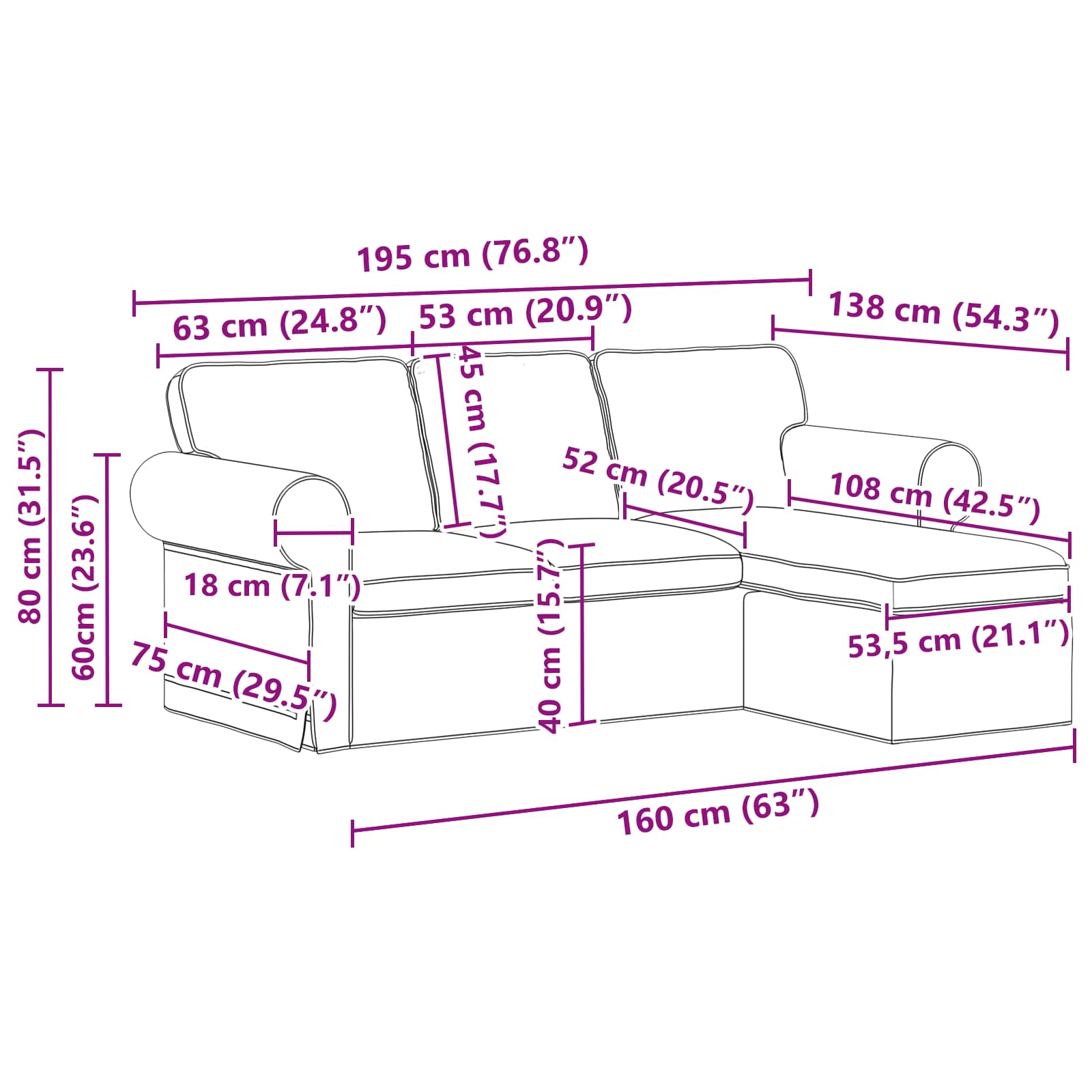 Sofa Crna 195 x 138 x 80 cm tkanina