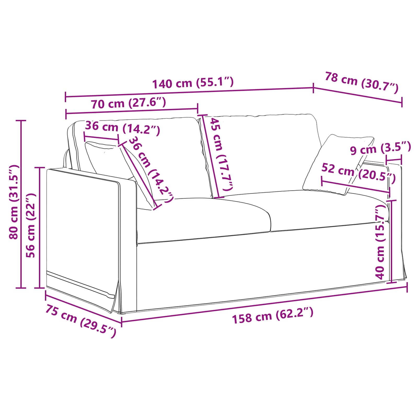 Sofa Svijetlo siva 158 x 78 x 80 cm Baršun