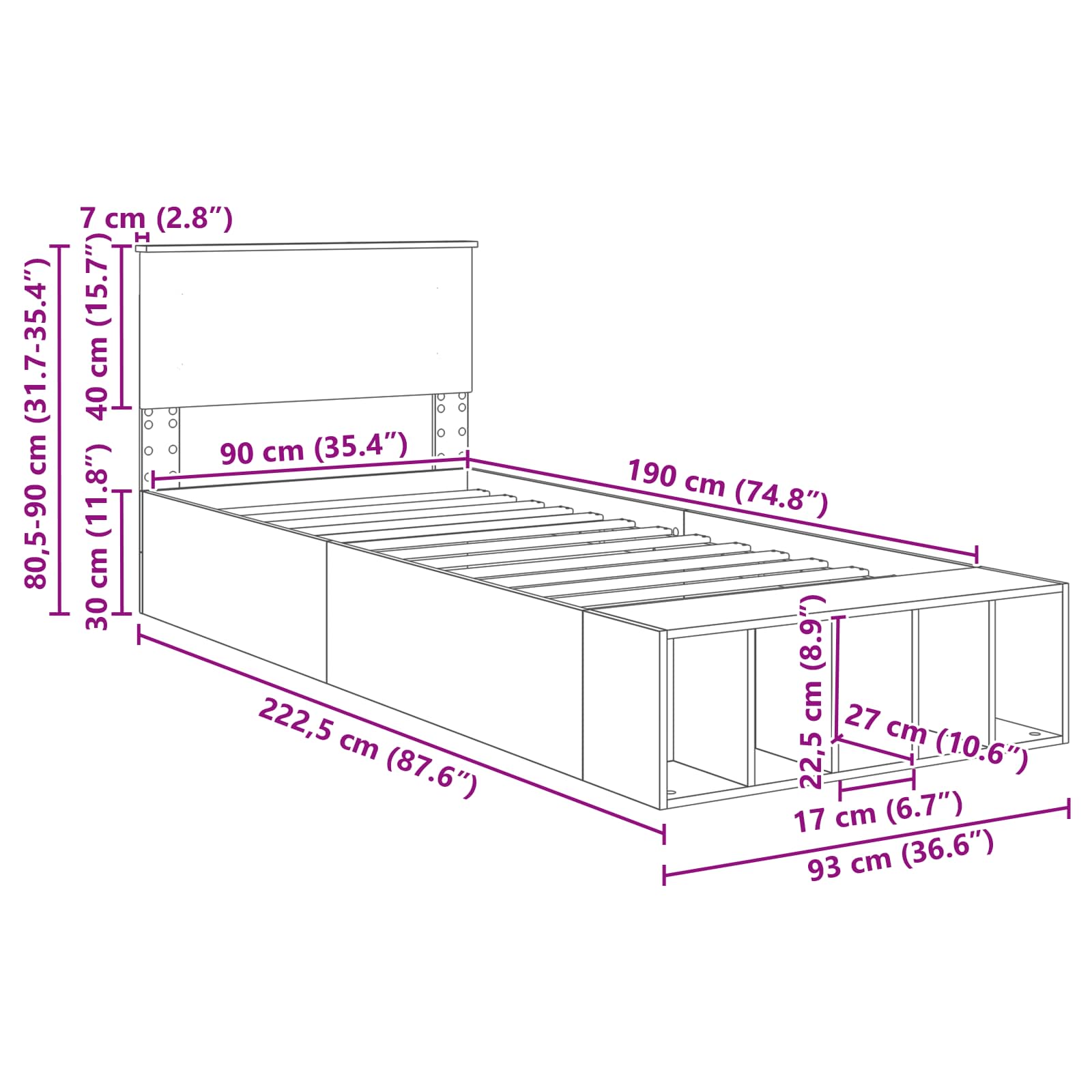 Krevetna konstrukcija s policom Sonoma hrast 90 x 190 cm