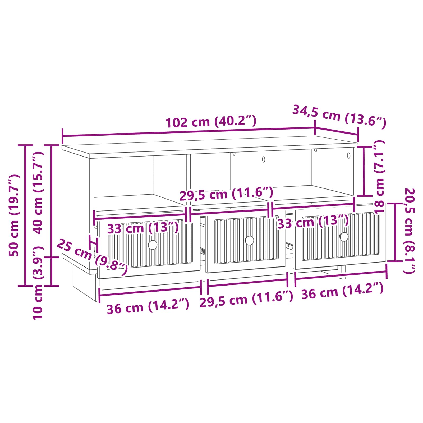 TV ormar s ladicama Bijela 102 x 34,5 x 50 cm Konstruirano drvo