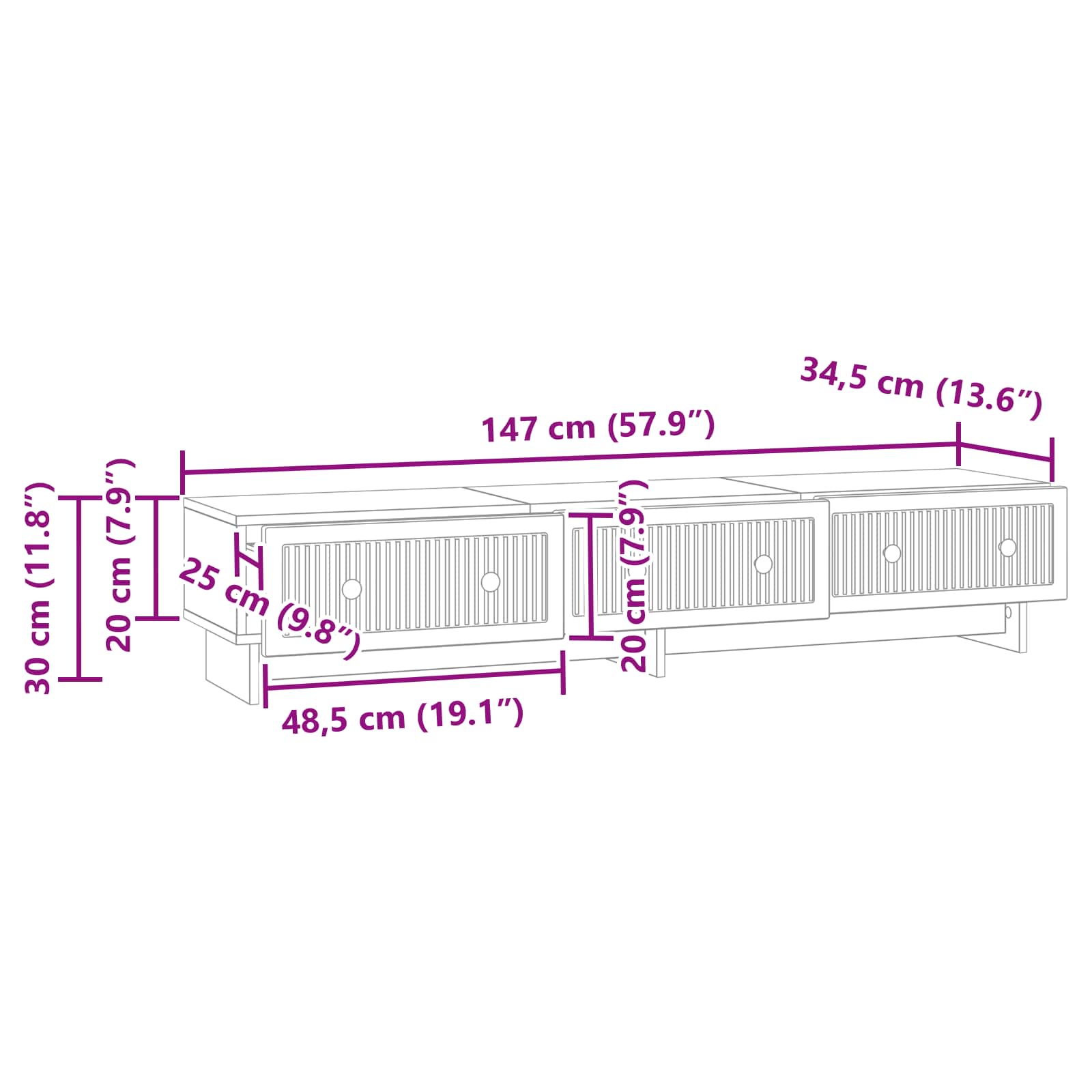 TV ormar s ladicama Bijela 147 x 34,5 x 30 cm Konstruirano drvo