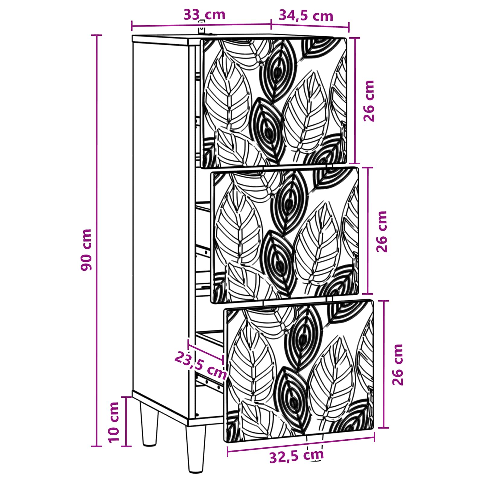 Ormar s ladicama Bijela 33 x 34,5 x 90 cm Konstruirano drvo