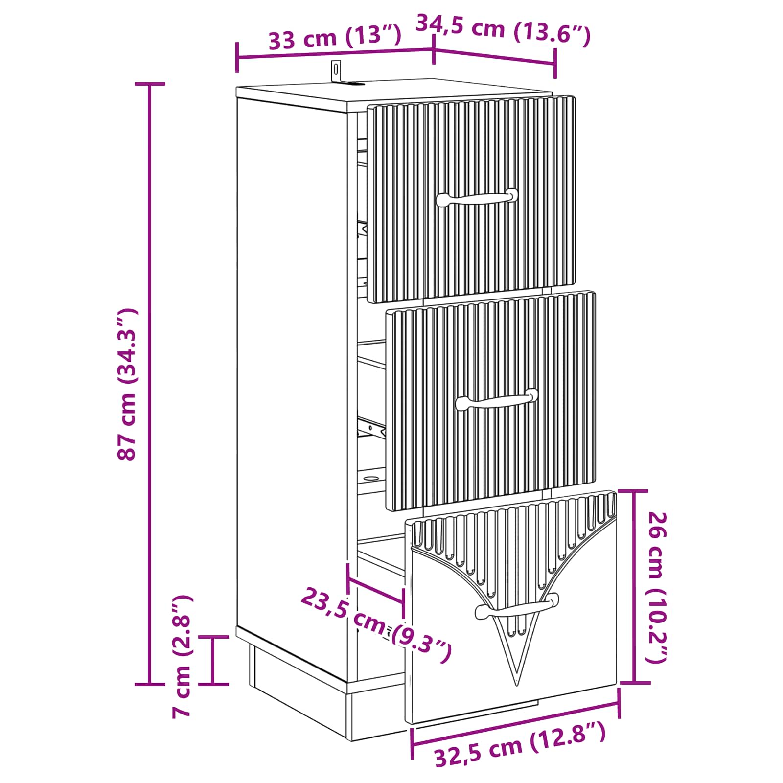 Ormar s ladicama Bijela 33 x 34,5 x 87 cm Konstruirano drvo