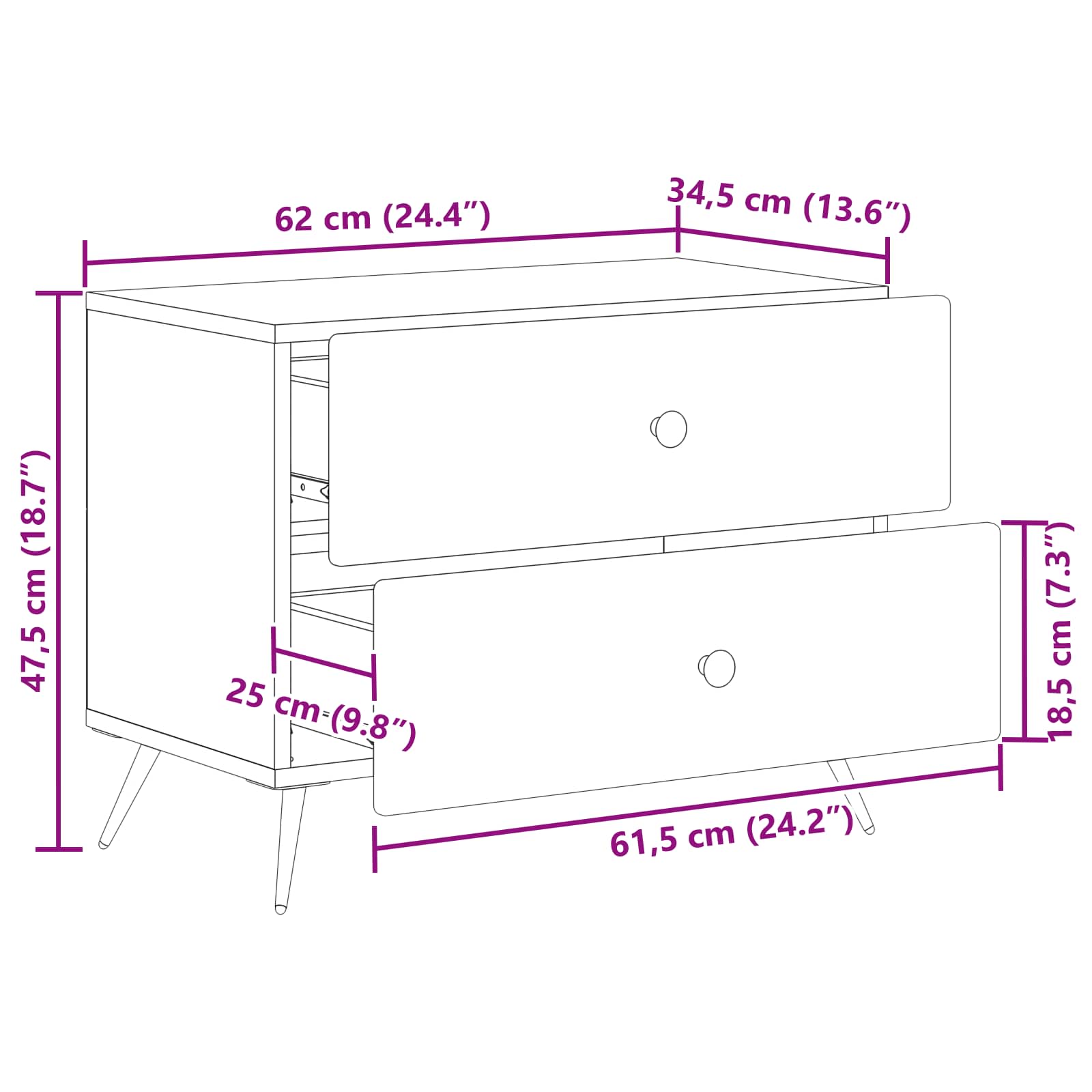 Noćni ormar Bijela 62 x 34,5 x 47,5 cm Konstruirano drvo