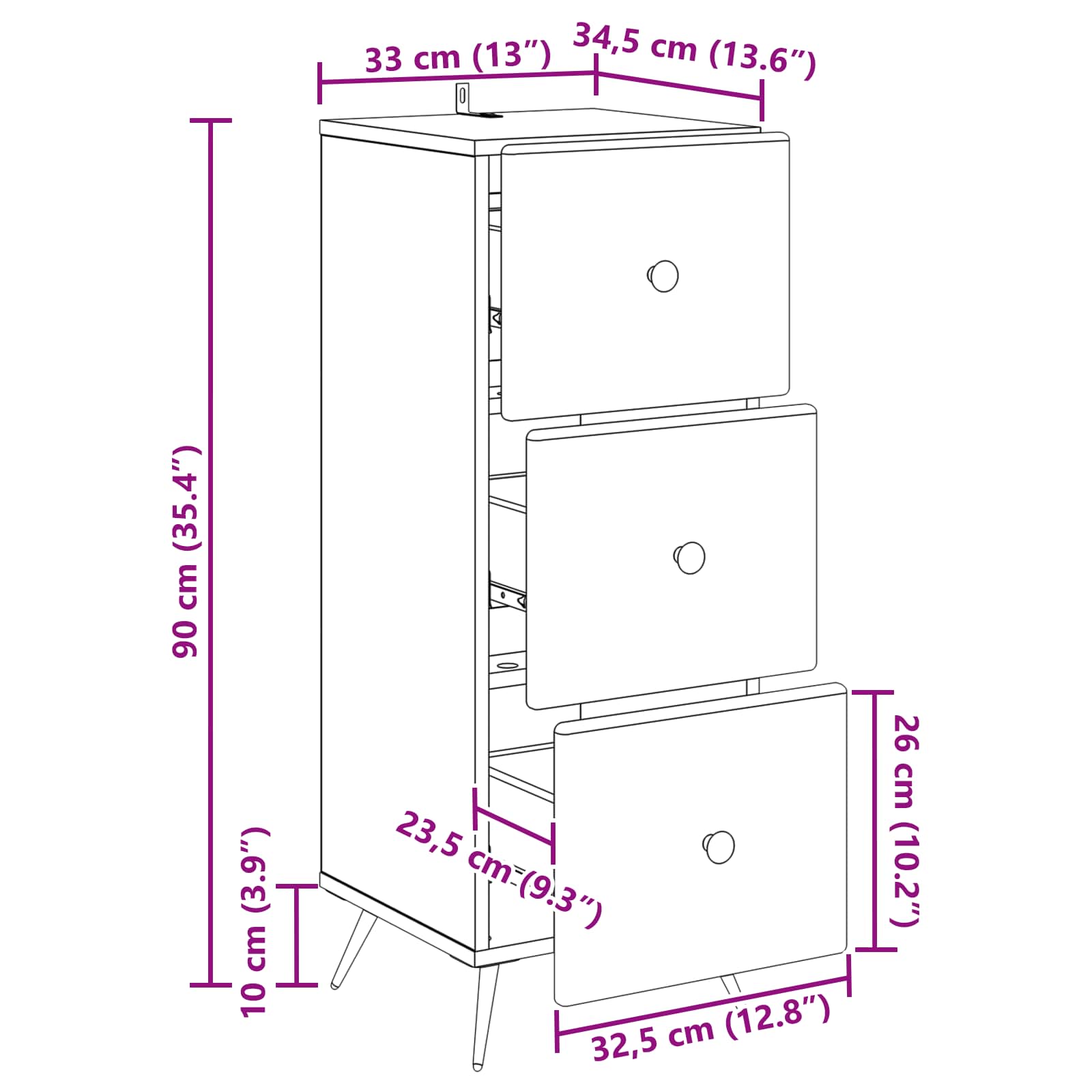 Ormar s ladicama Bijela 33 x 34,5 x 90 cm Konstruirano drvo