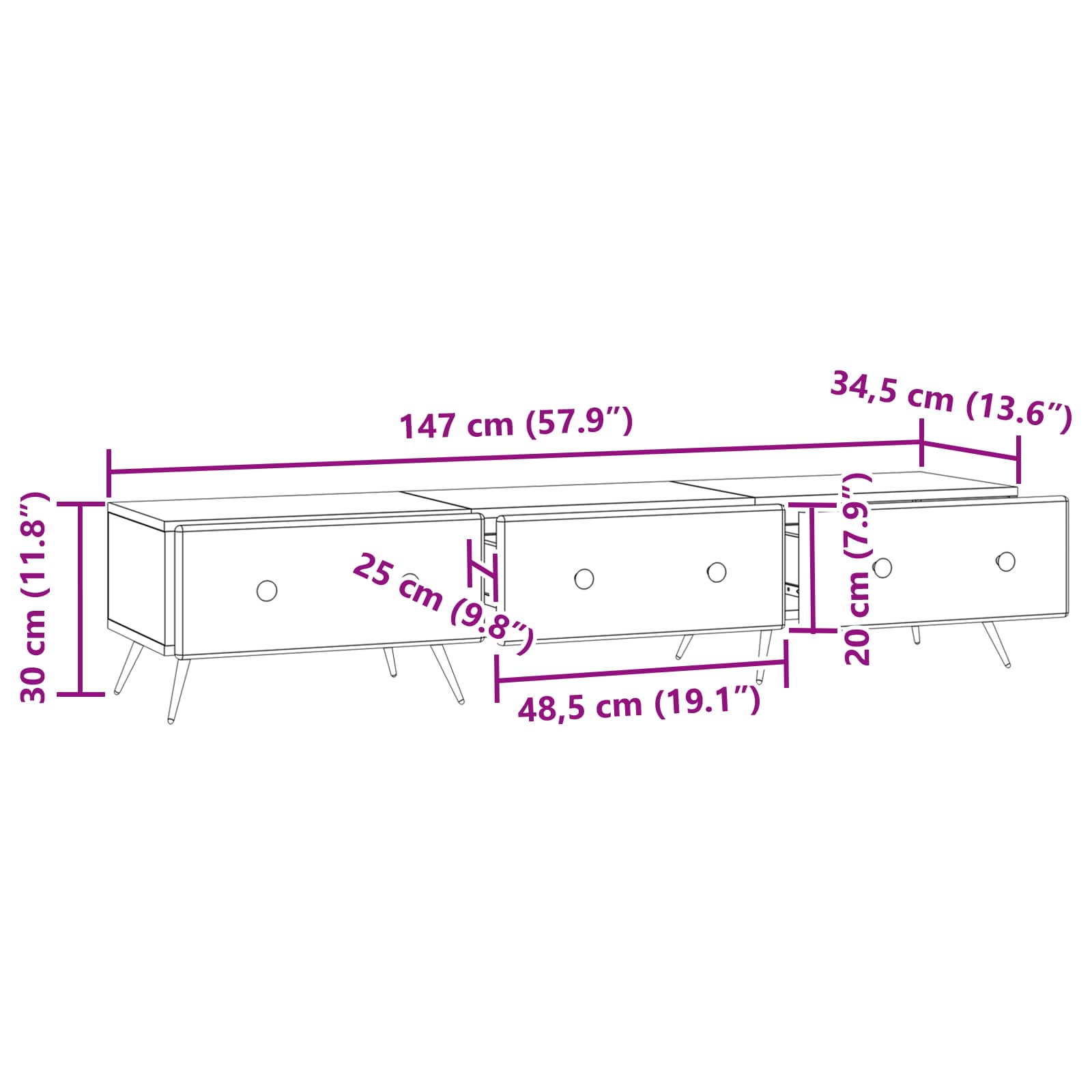 TV ormar s ladicama Bijela 147 x 34,5 x 30 cm Konstruirano drvo