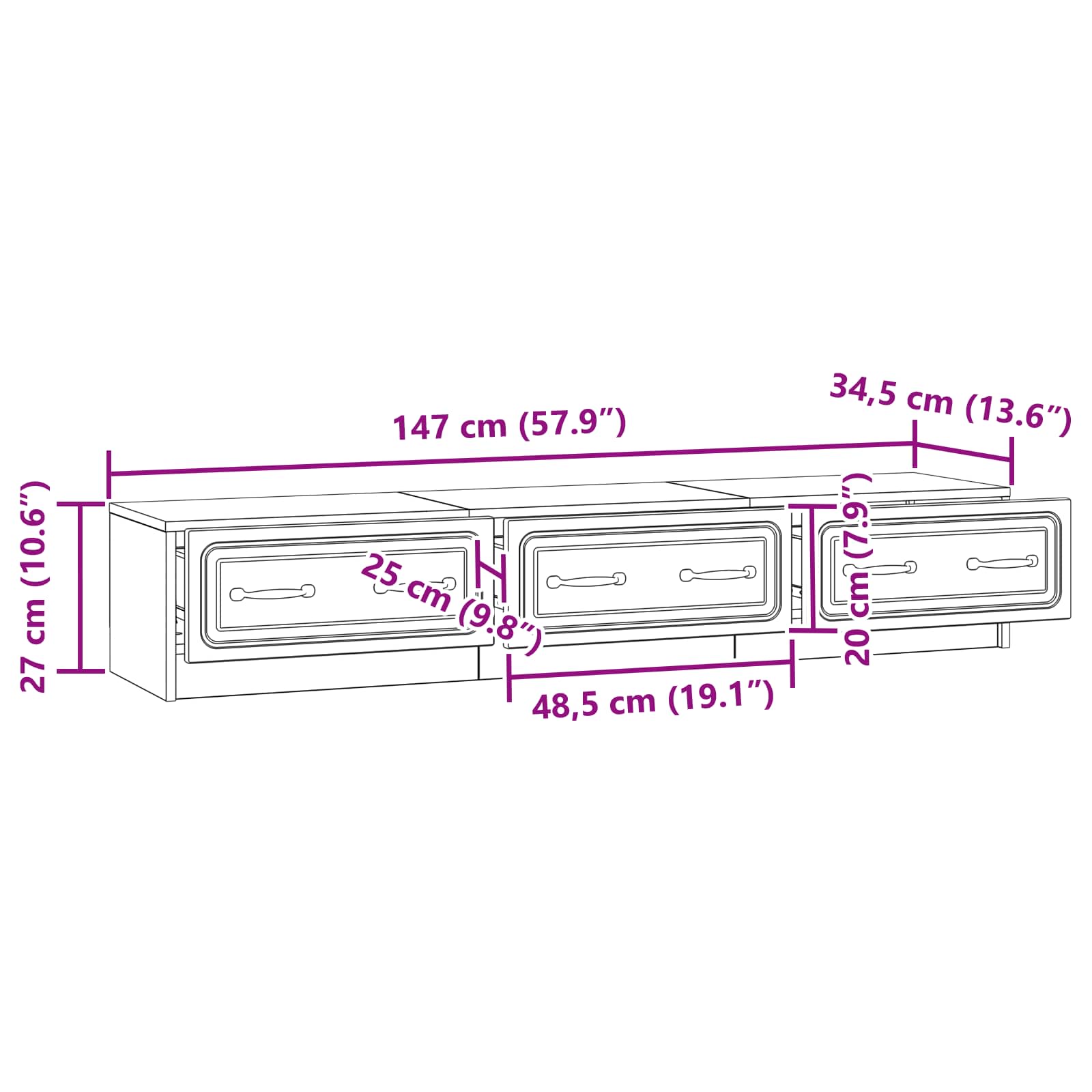 TV ormar s ladicama Bijela 147 x 34,5 x 27 cm Konstruirano drvo
