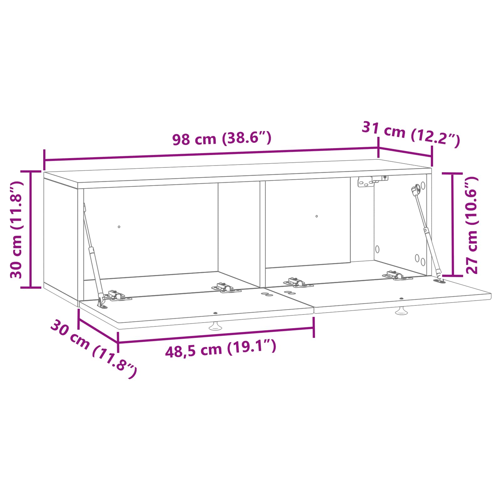 TV ormar za zid Zidne Bijela 98 x 31 x 30 cm Konstruirano drvo