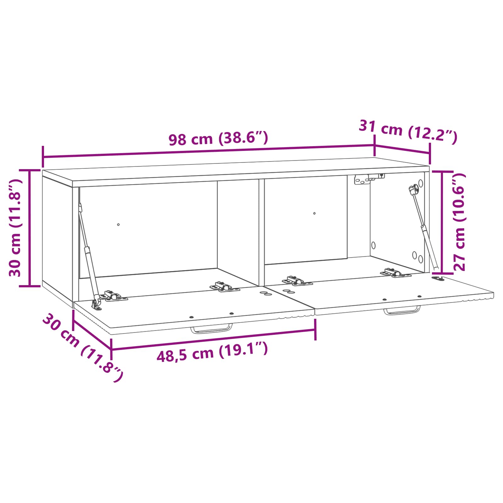 TV ormar za zid Zidne Bijela 98 x 31 x 30 cm Konstruirano drvo