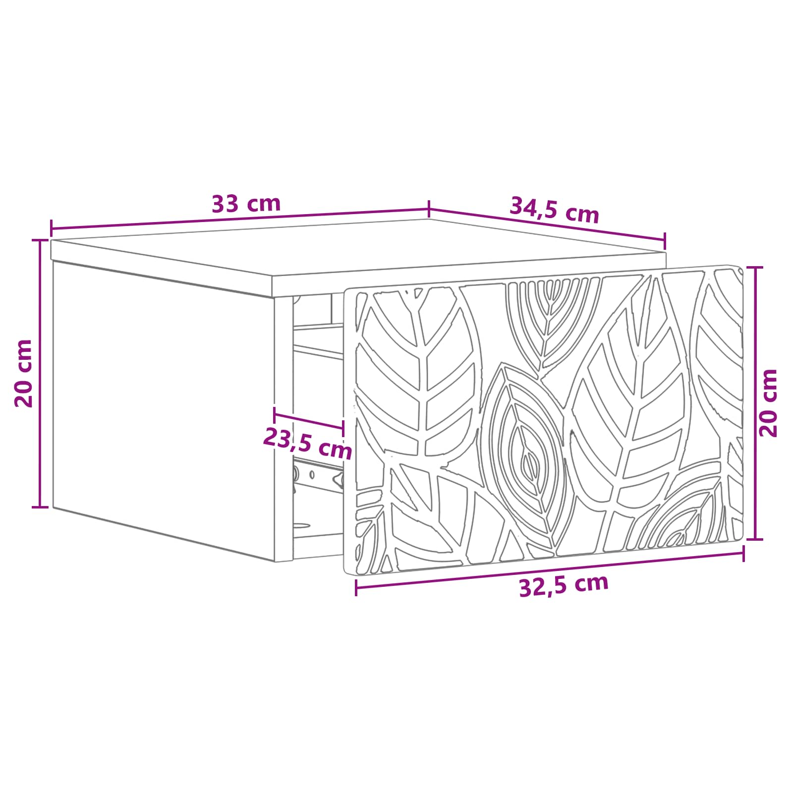 Stolna montirana na zid Staro drvo 34,5 x 33 x 20 cm