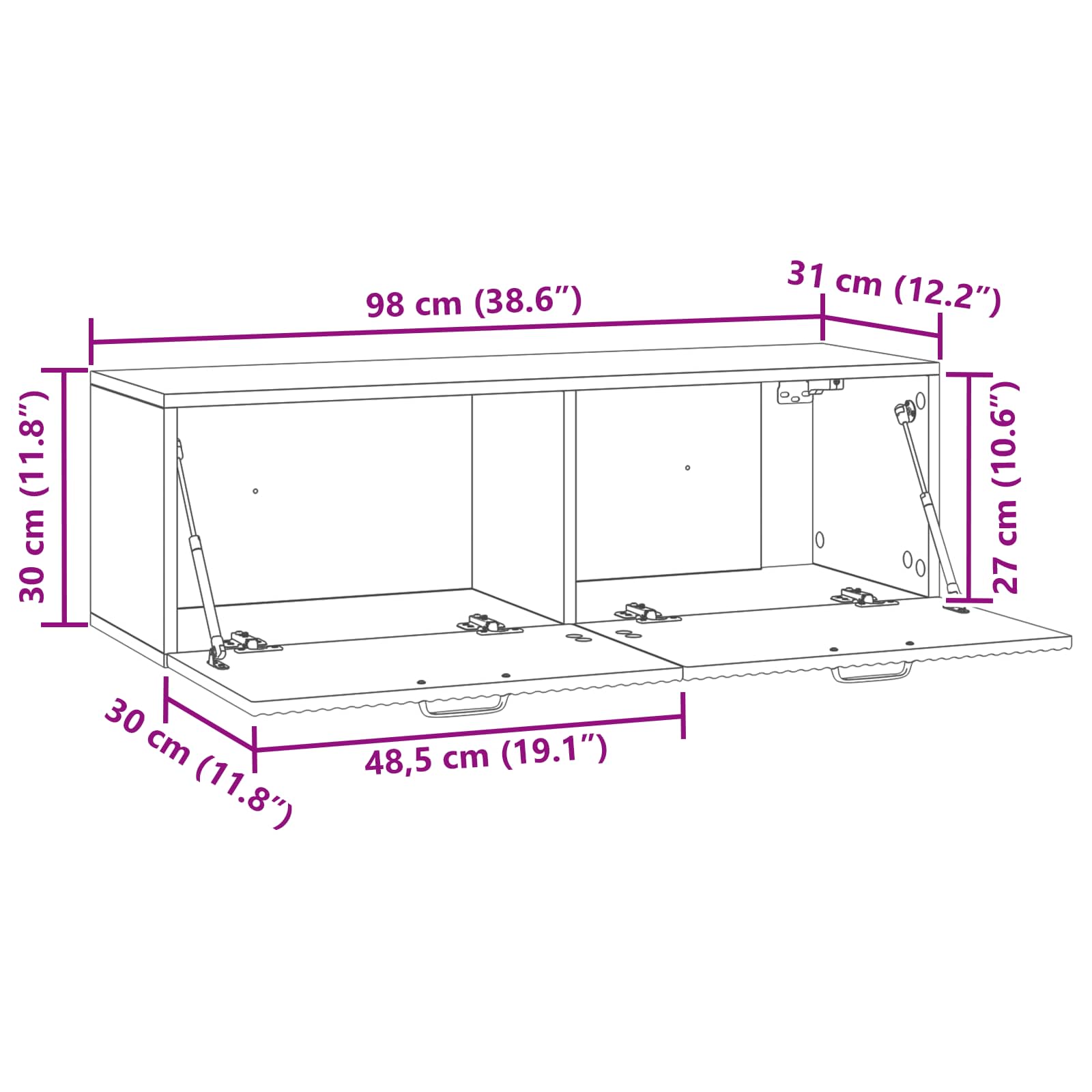 TV ormar za zid Zidne Bijela 98 x 31 x 30 cm Konstruirano drvo