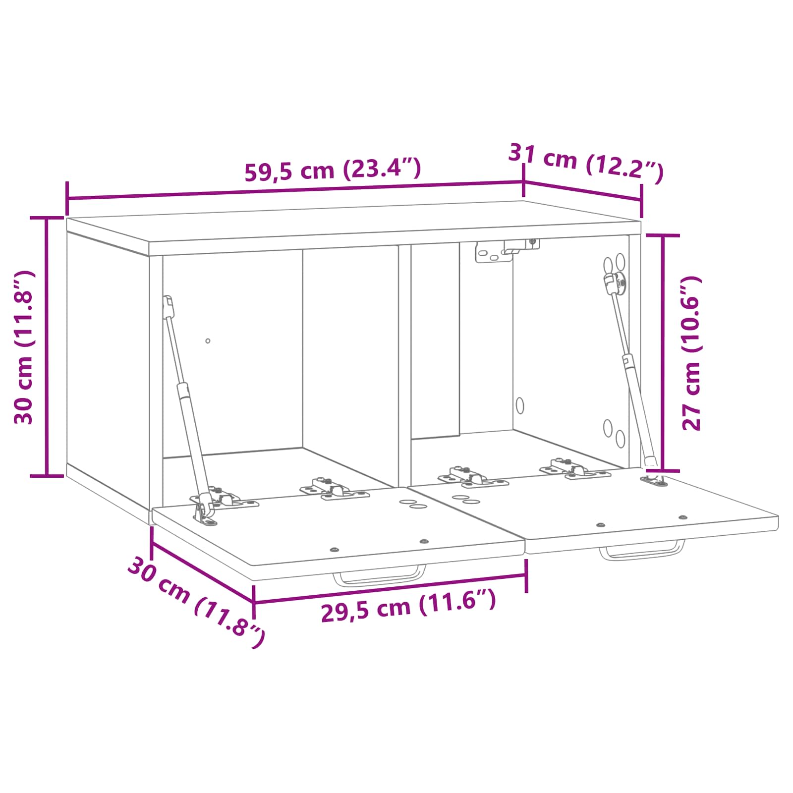TV ormar za zid Bijela 59,5 x 31 x 30 cm Konstruirano drvo