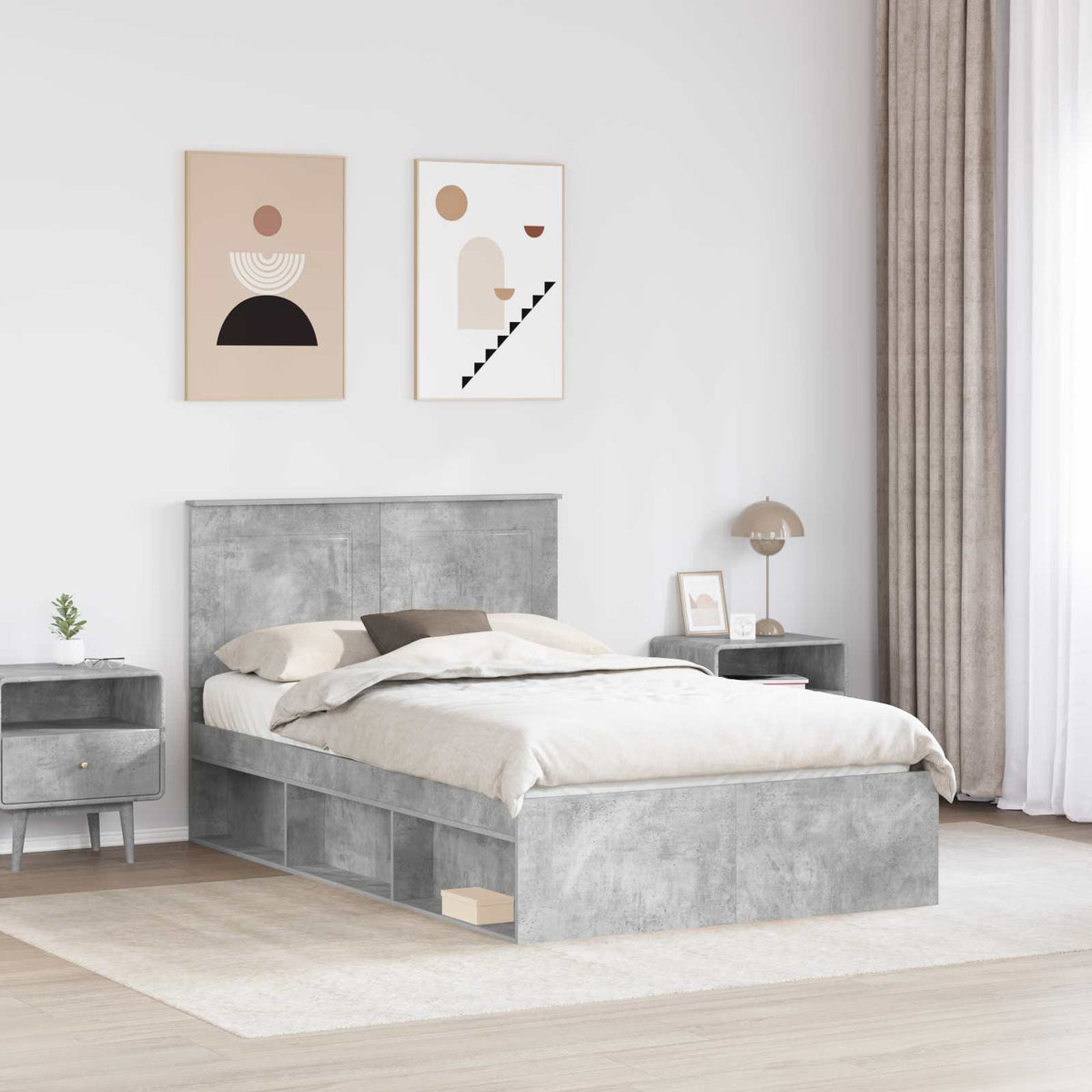 Krevetna konstrukcija s ladicama Betonska siva 135 x 190 cm Hladna bijela