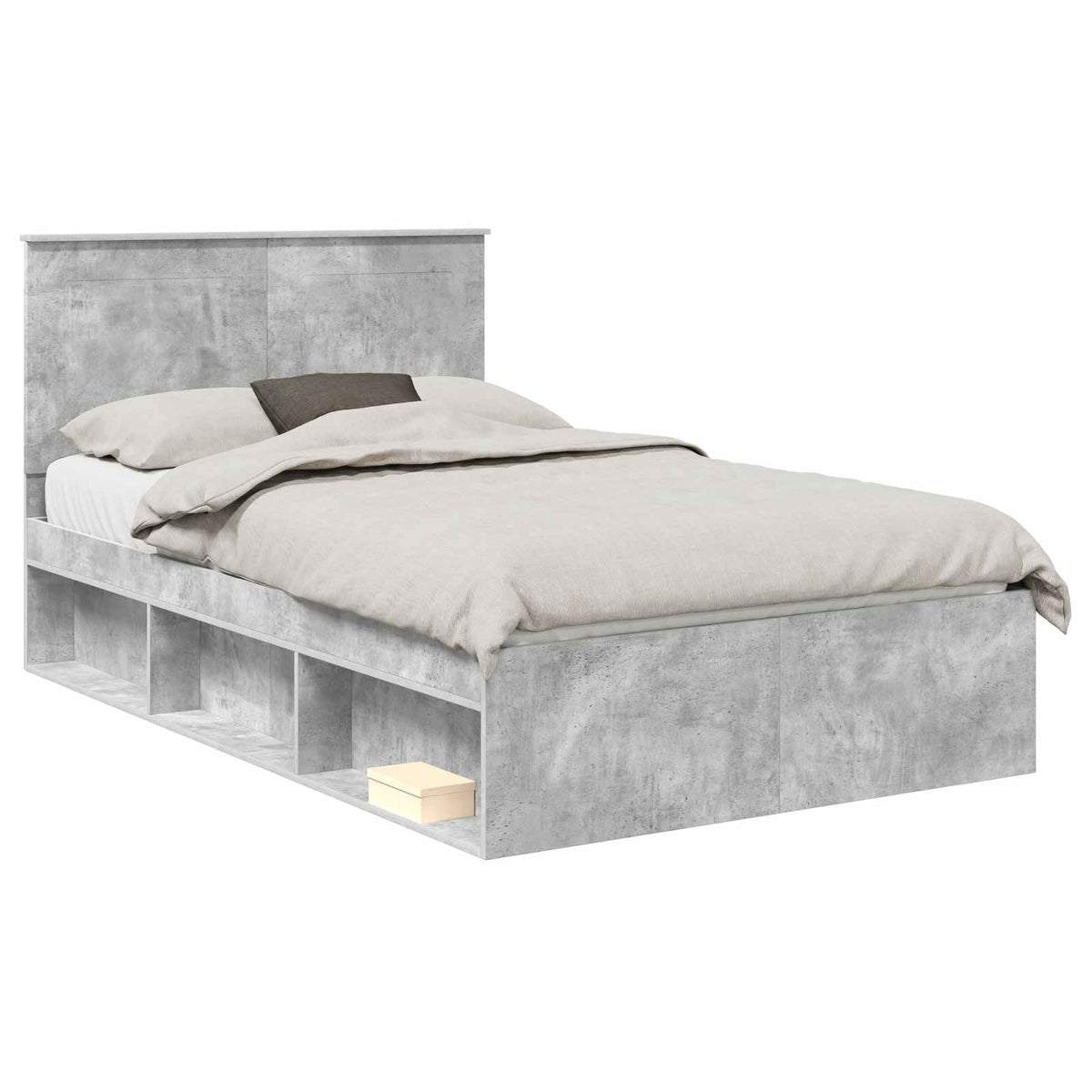 Krevetna konstrukcija s ladicama Betonska siva 135 x 190 cm Hladna bijela