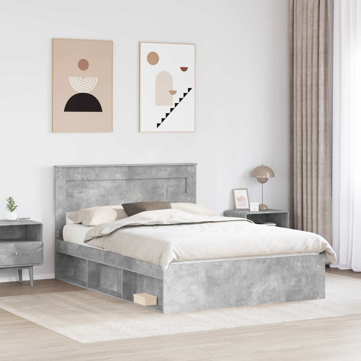 Krevetna konstrukcija Jednobojno Betonska siva 150 x 200 cm