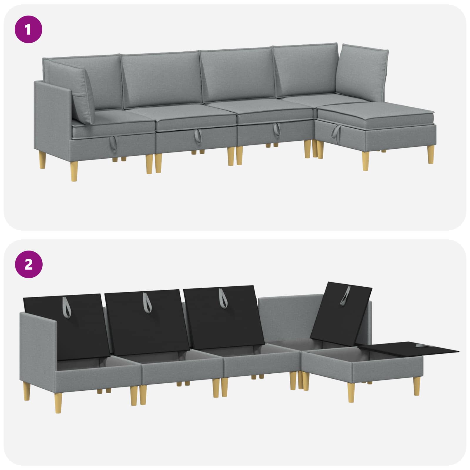 Modularni set sofe sa skladištem 5 pcs Svjetlosiva Tkanina
