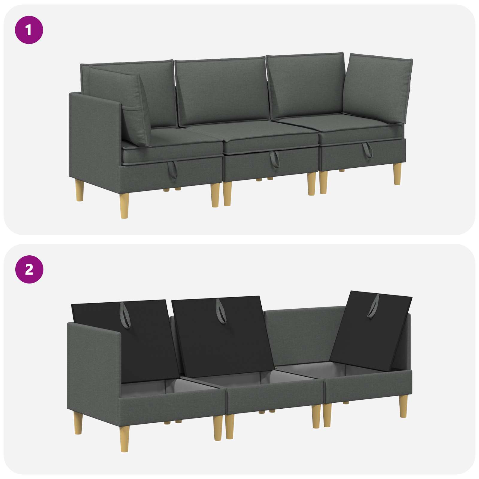 Modularni set sofe sa skladištem 3 pcs Tamnosiva Tkanina