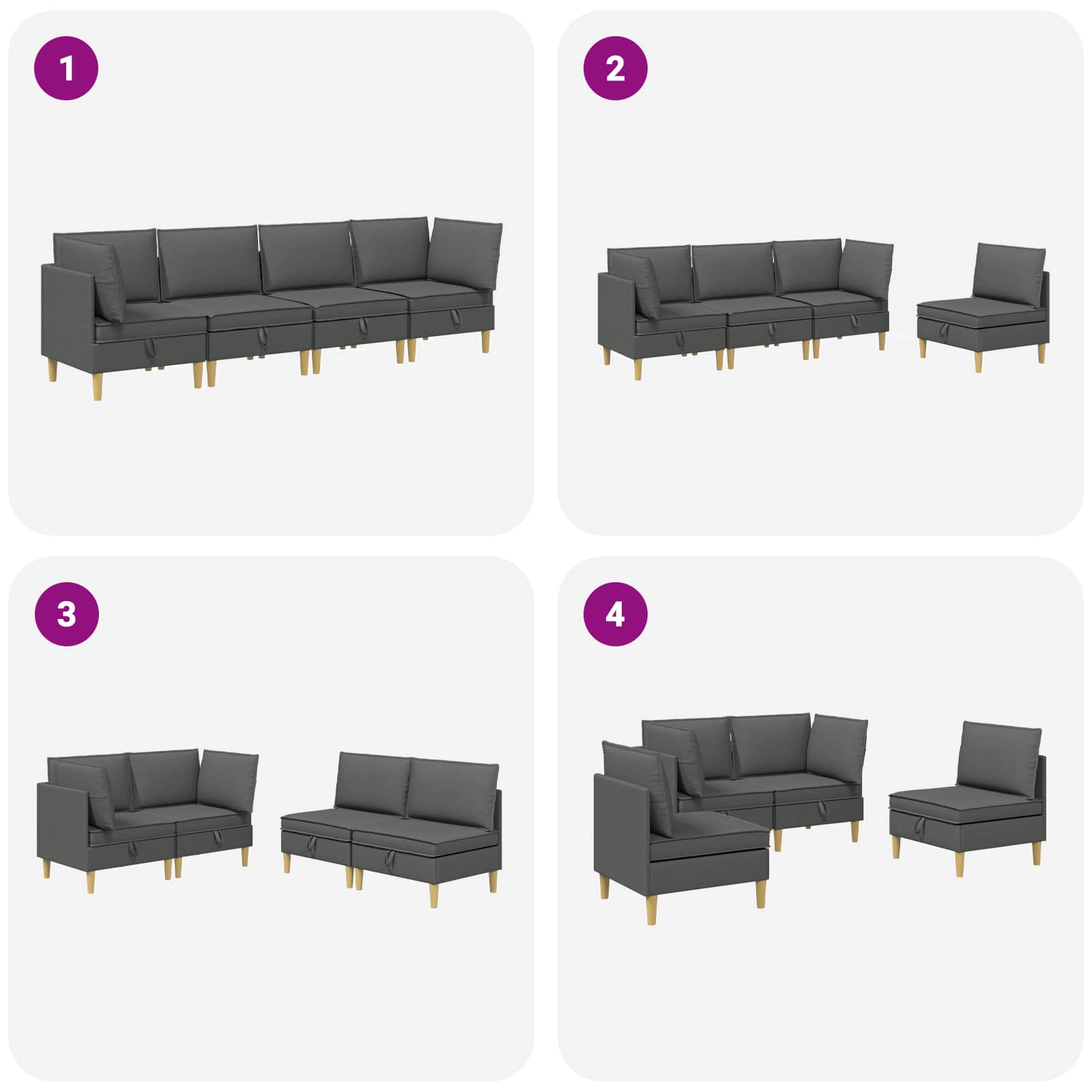 Modularni set sofe sa skladištem 4 pcs Tamnosiva Tkanina