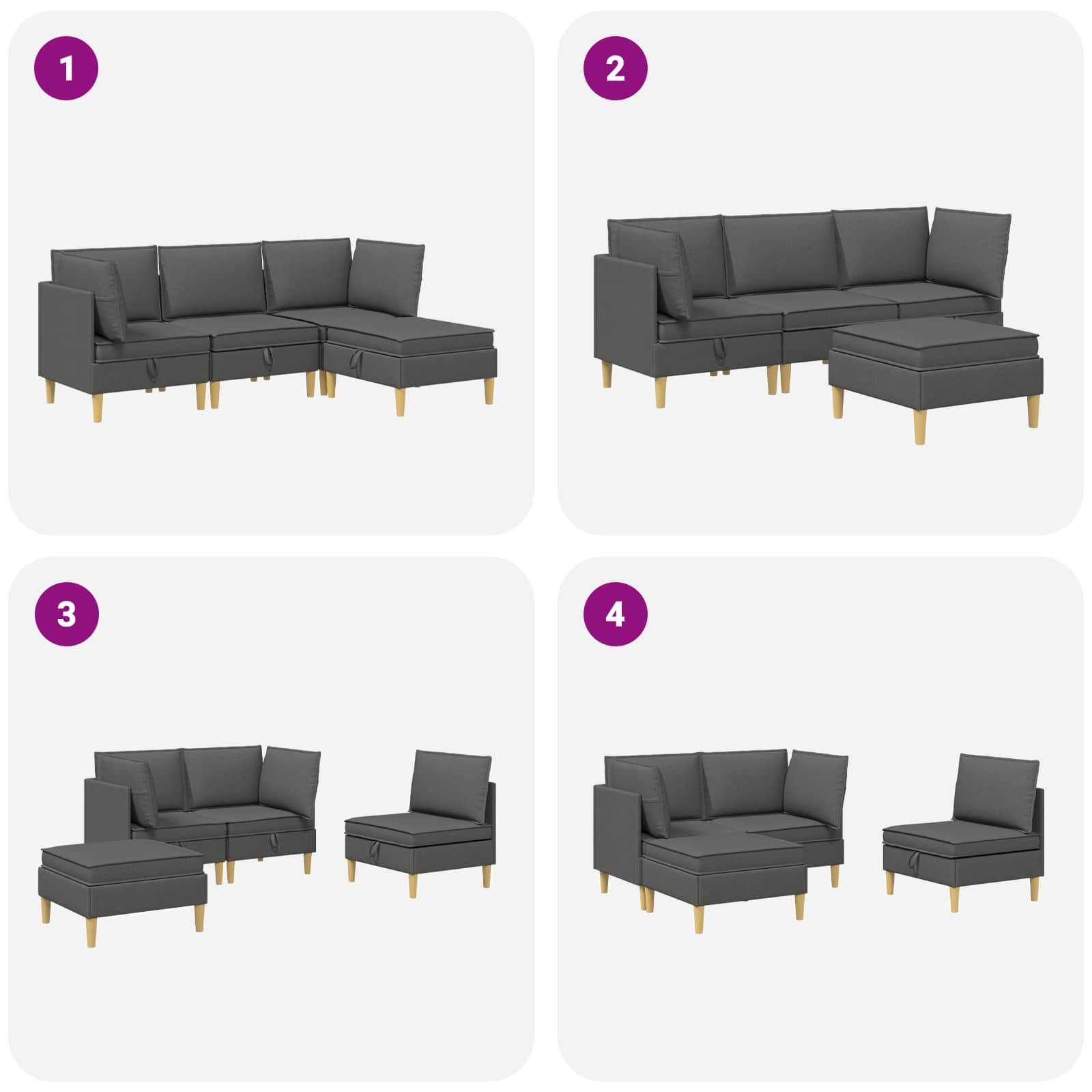 Modularni set sofe sa skladištem 4 pcs Tamnosiva Tkanina