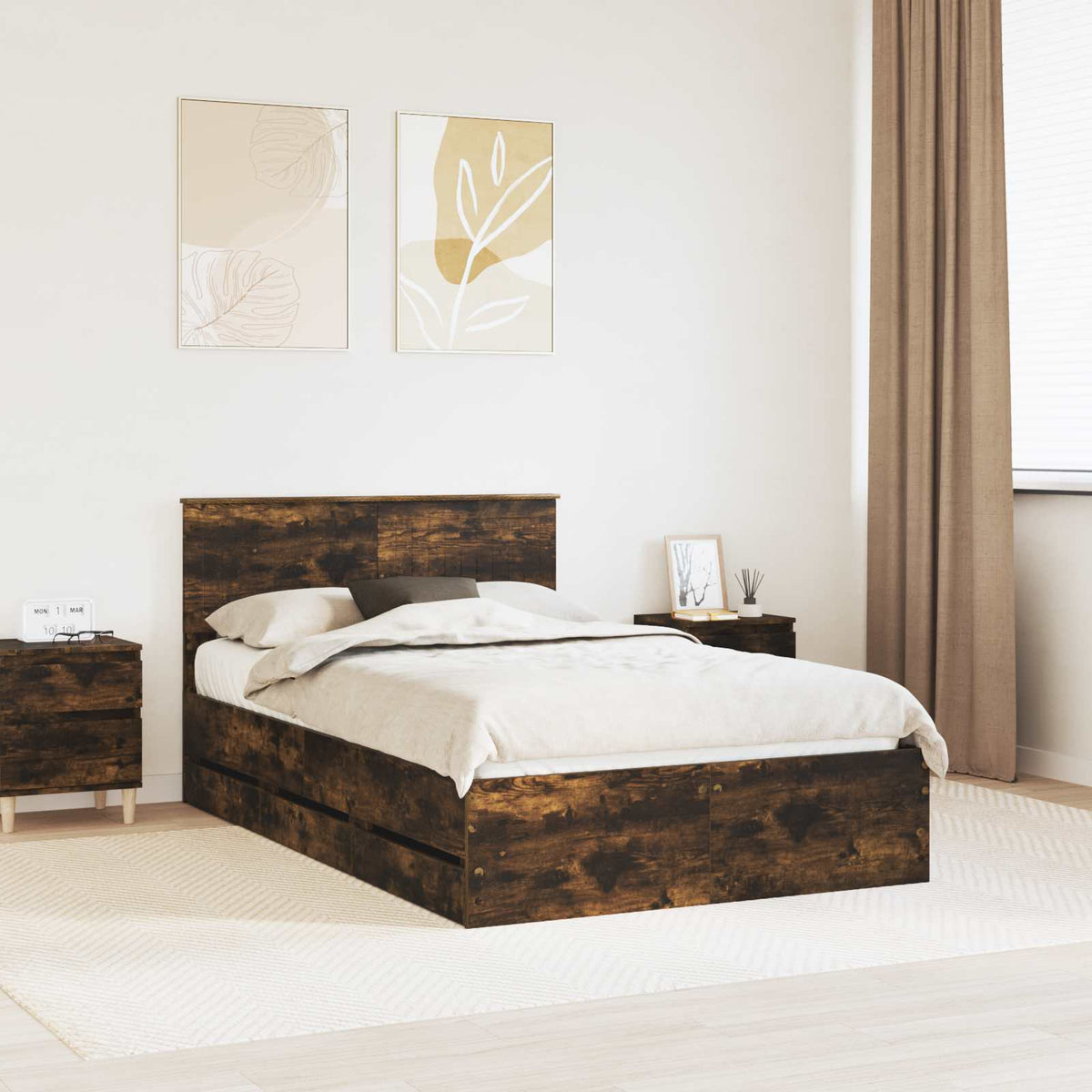 Krevetna konstrukcija s ladicama Dimljeni hrast 120 x 200 cm Smeđa 210 x 123 x 90 cm