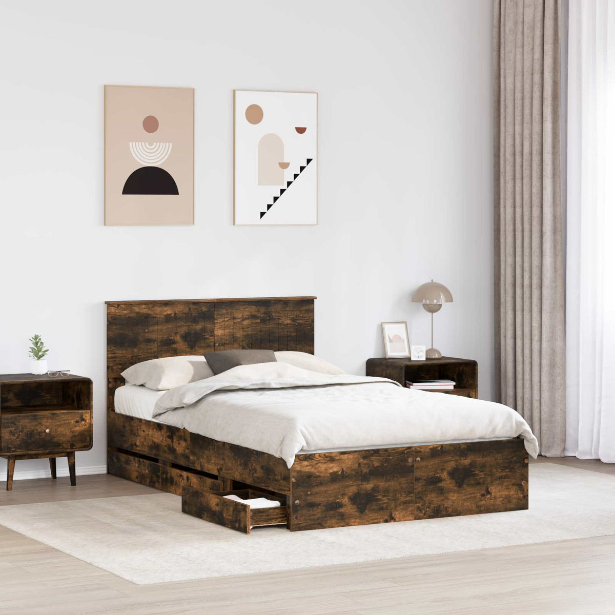Krevetna konstrukcija s ladicama Dimljeni hrast 120 x 200 cm Smeđa 210 x 123 x 90 cm