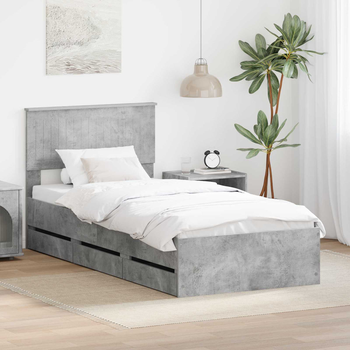 Krevetna konstrukcija s ladicama Betonski sivi 90 x 200 cm Siva 210 x 93 x 90 cm