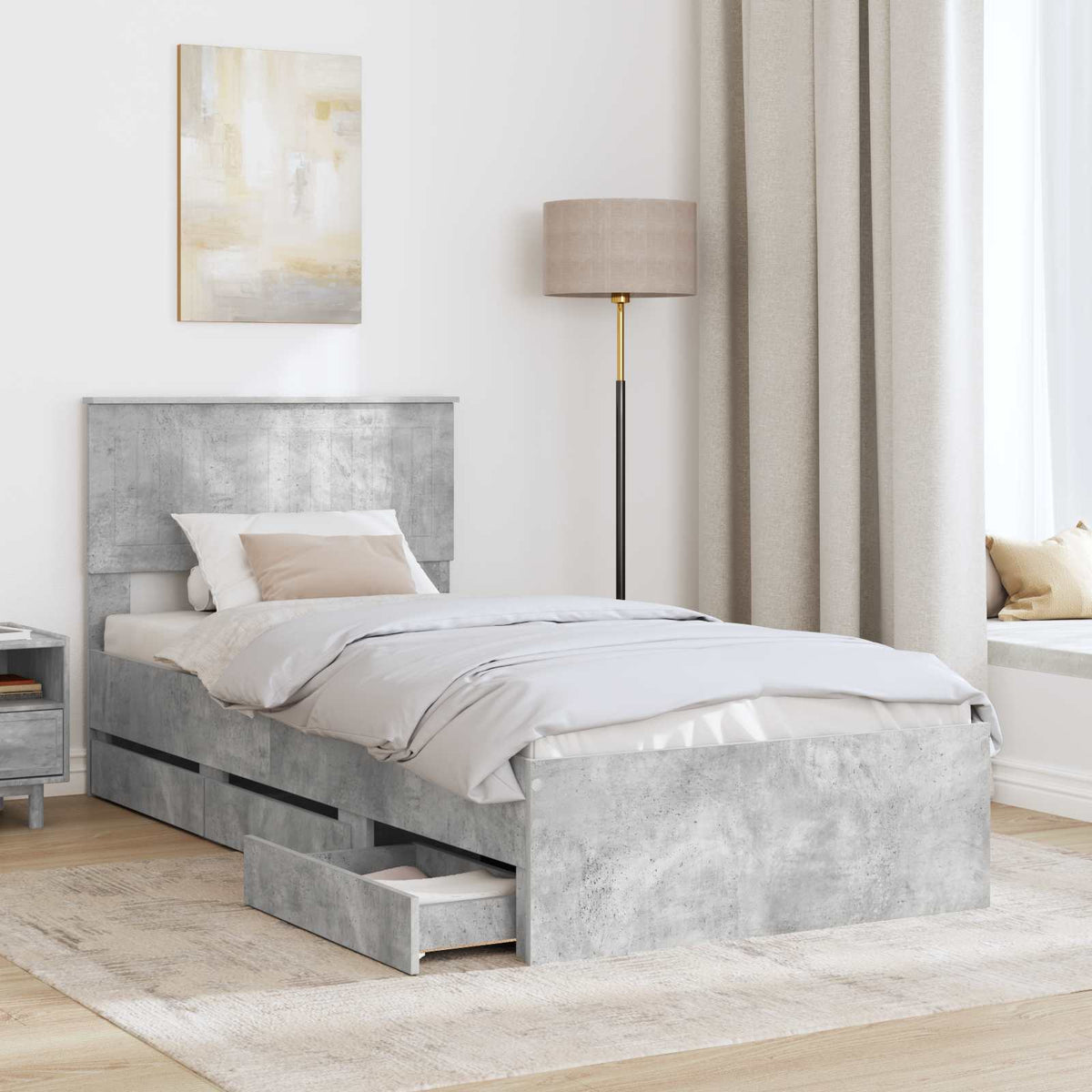 Krevetna konstrukcija s ladicama Betonski sivi 90 x 200 cm Siva 210 x 93 x 90 cm