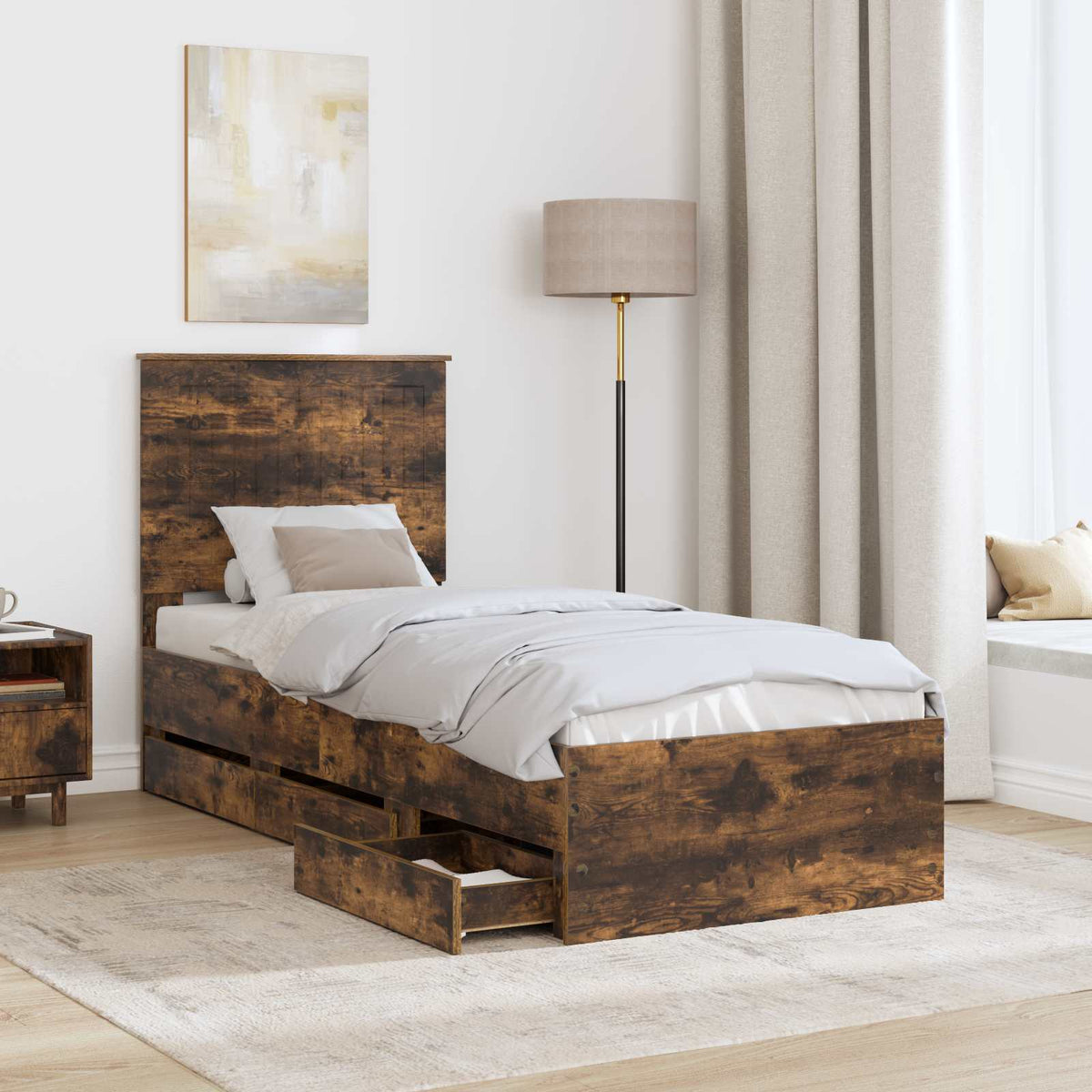Krevetna konstrukcija s ladicama Dimljeni hrast 75 x 190 cm Smeđa 200 x 78 x 100 cm