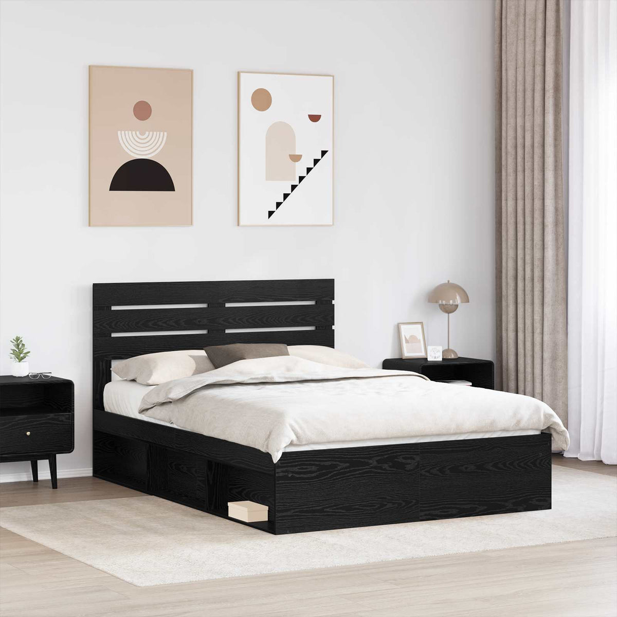 Krevetna konstrukcija Crna 150 x 200 cm Čvrsto borovo drvo