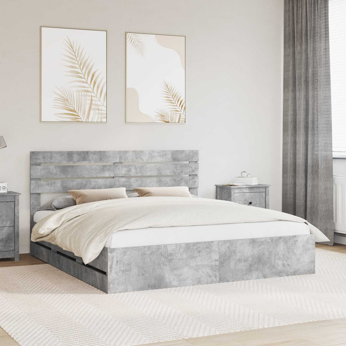 Krevetna konstrukcija s ladicama Betonski sivi 200 x 200 cm Siva 206 x 203 x 100 cm