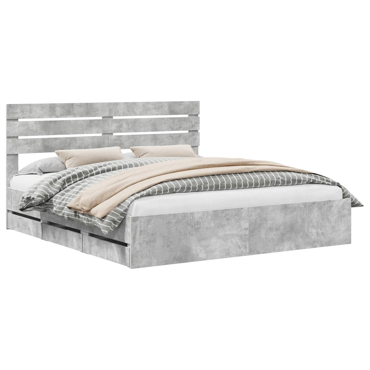 Krevetna konstrukcija s ladicama Betonski sivi 200 x 200 cm Siva 206 x 203 x 100 cm