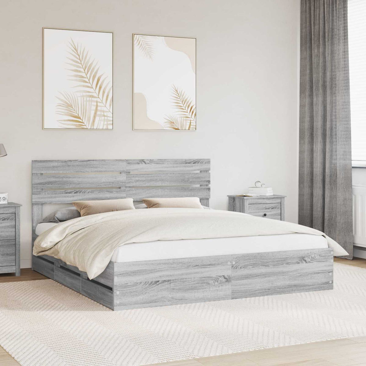 Krevetna konstrukcija Siva Sonoma 200 x 200 cm Inženjersko Drvo 206 x 203 x 100 cm