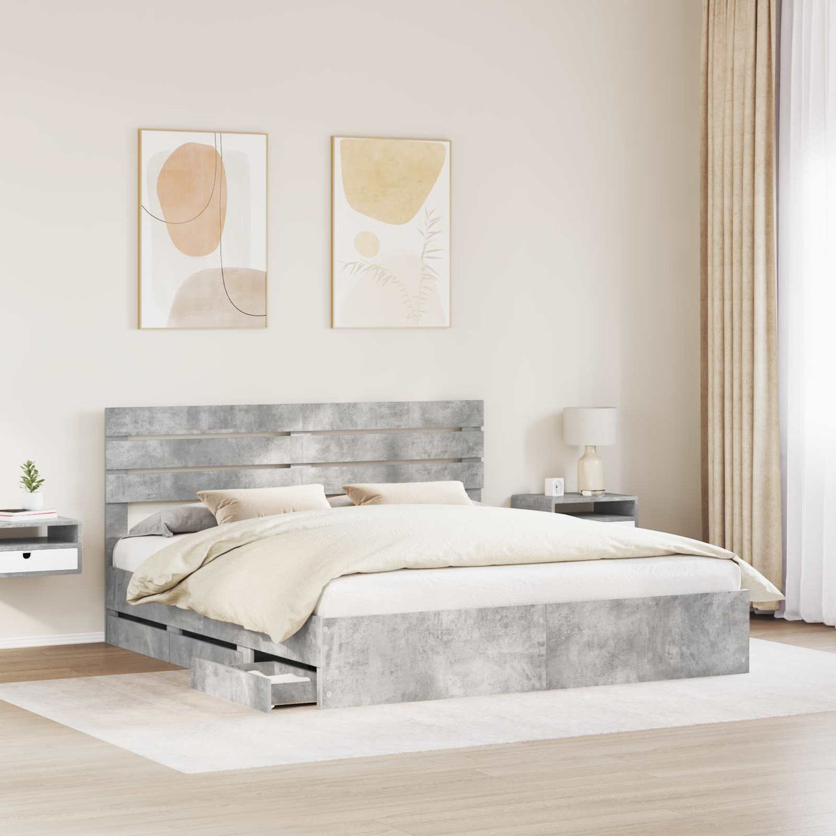 Krevetna konstrukcija s ladicama Betonski sivi 180 x 200 cm Siva 206 x 183 x 100 cm