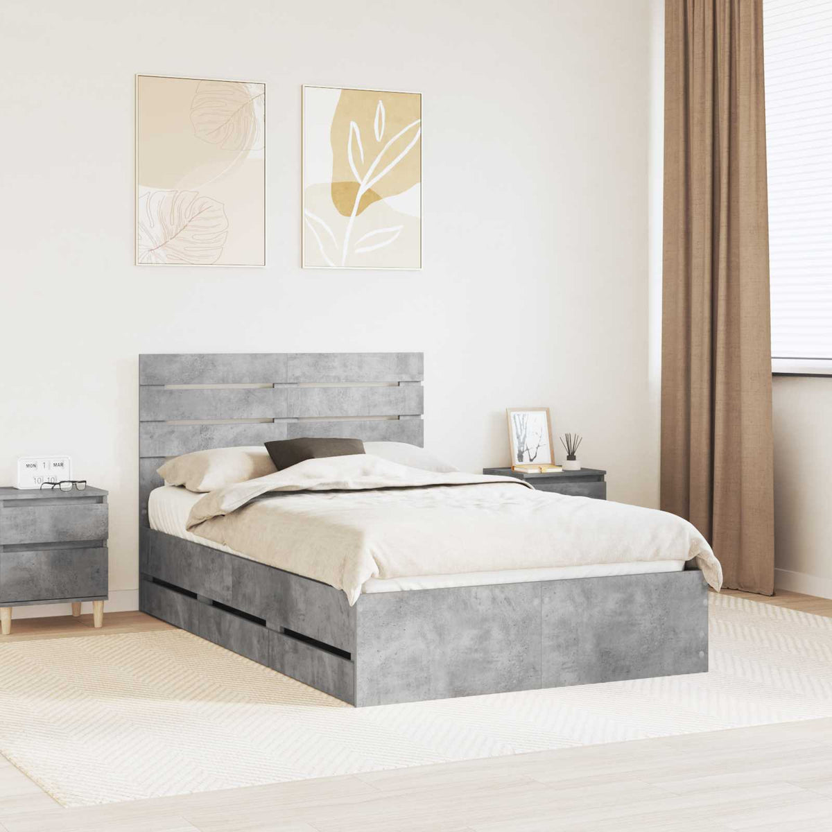 Krevetna konstrukcija s ladicama Betonski sivi 135 x 190 cm Siva 196 x 138 x 100 cm