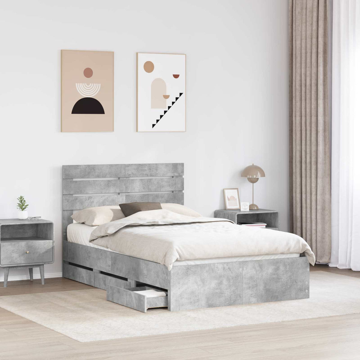 Krevetna konstrukcija s ladicama Betonski sivi 135 x 190 cm Siva 196 x 138 x 100 cm