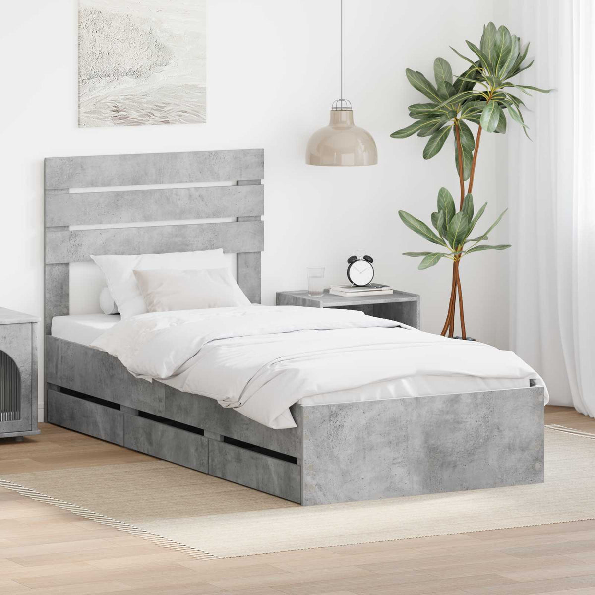 Krevetna konstrukcija s ladicama Betonski sivi 90 x 190 cm Siva 196 x 93 x 100 cm
