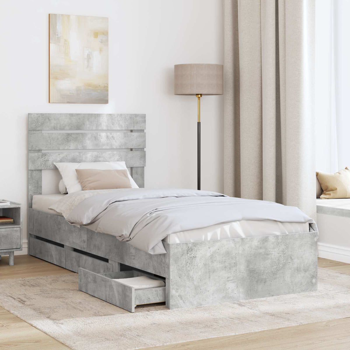 Krevetna konstrukcija s ladicama Betonski sivi 90 x 190 cm Siva 196 x 93 x 100 cm