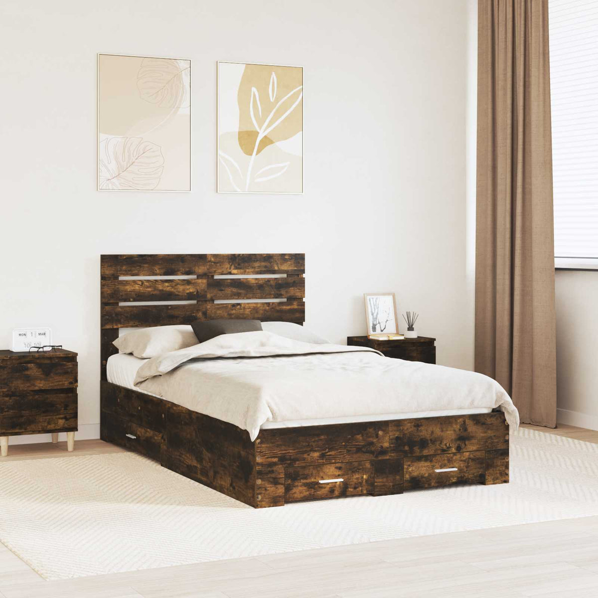 Krevetna konstrukcija s ladicama Dimljeni hrast 120 x 200 cm Smeđa 206 x 123 x 100 cm
