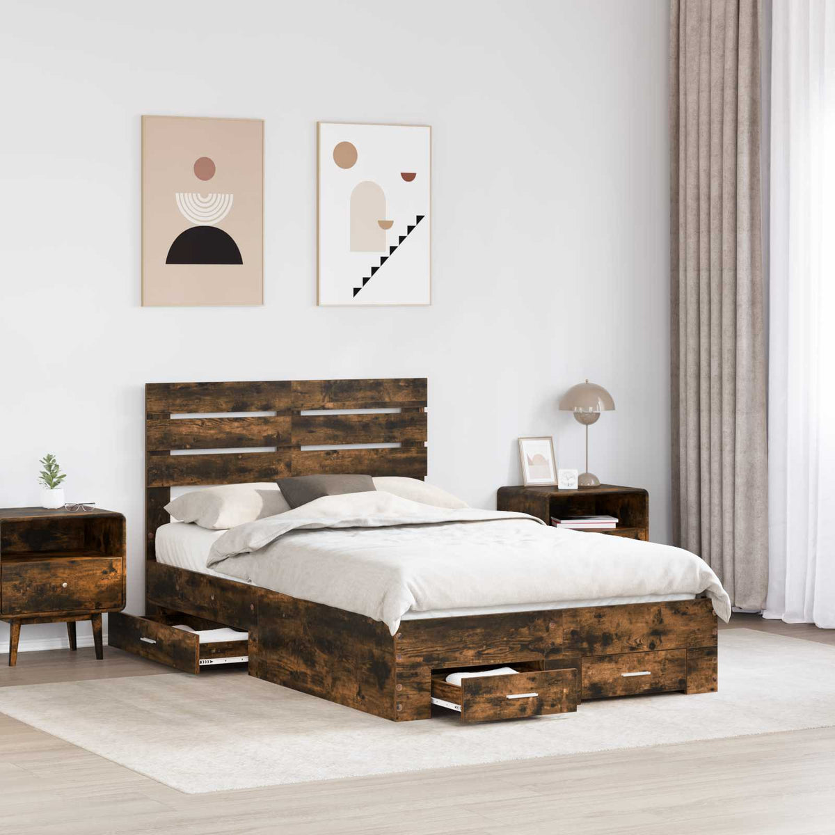 Krevetna konstrukcija s ladicama Dimljeni hrast 120 x 200 cm Smeđa 206 x 123 x 100 cm