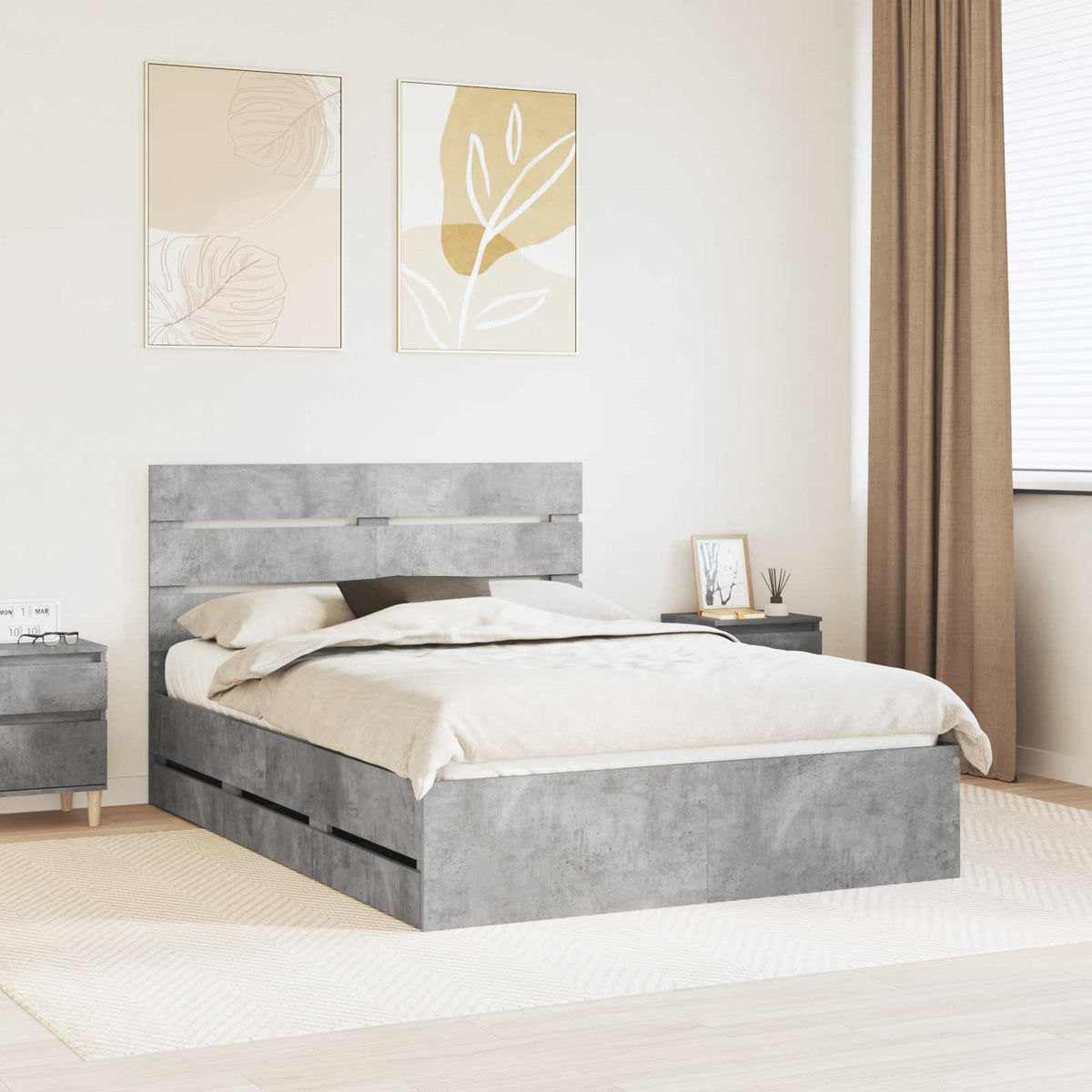 Krevetna konstrukcija s ladicama Betonski sivi 140 x 200 cm Siva 206 x 143 x 100 cm