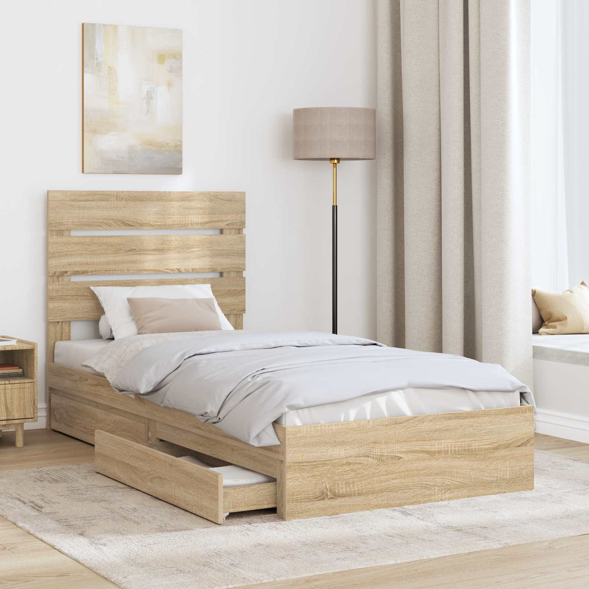 Krevet s od storage Sonoma hrast 100 x 200 cm Konstruirano drvo Smeđa 206 x 102 x 100 cm