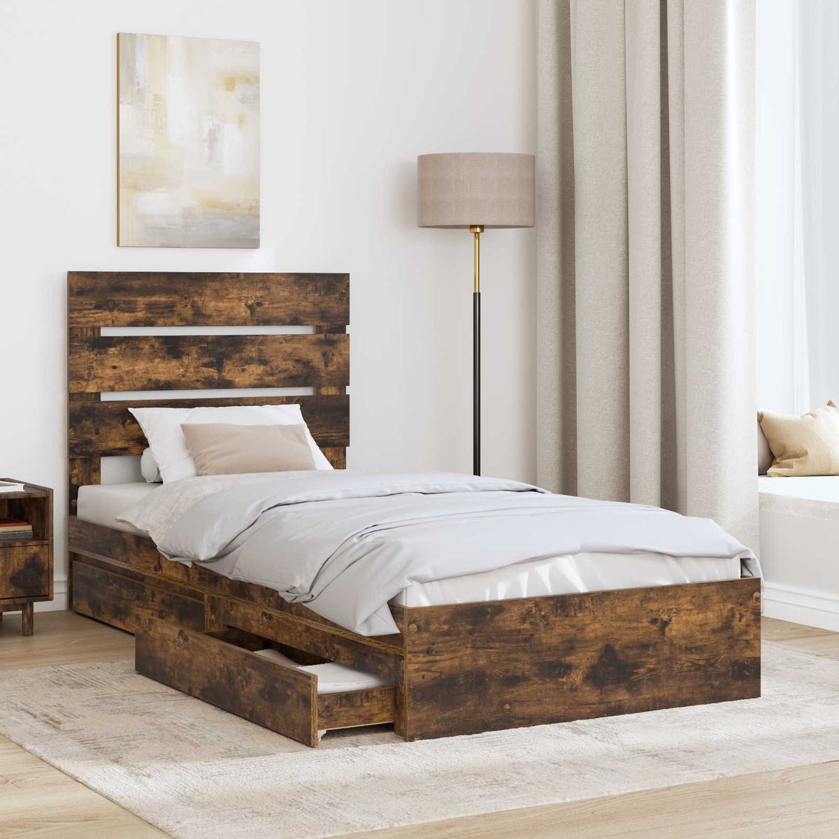 Krevet s od storage s ladicama Dimljeni hrast 90 x 190 cm Smeđa 196 x 93 x 100 cm