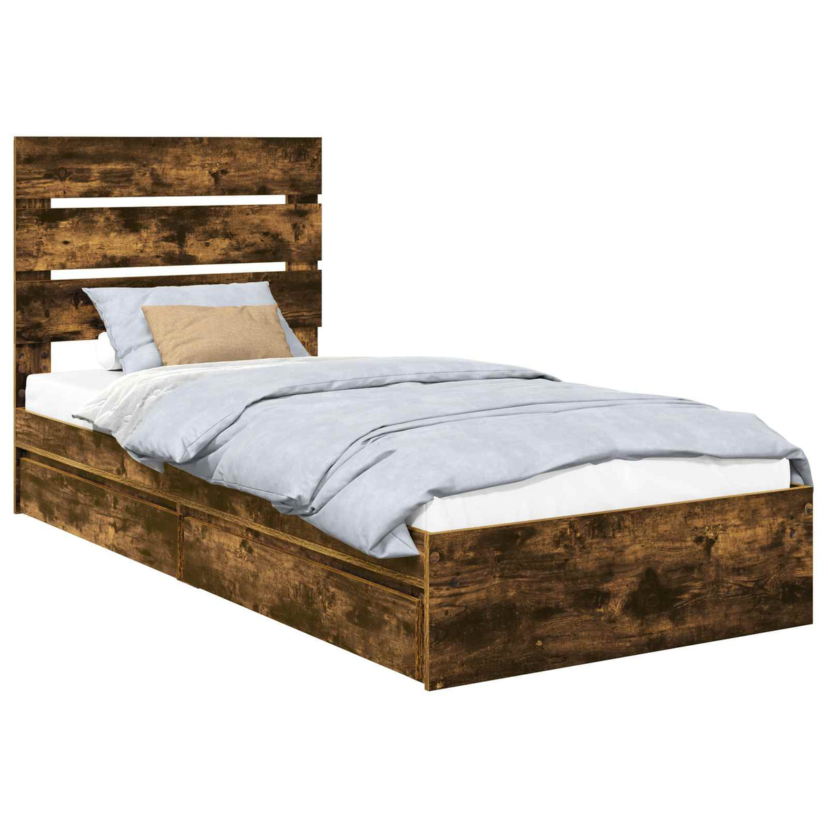 Krevet s od storage s ladicama Dimljeni hrast 90 x 190 cm Smeđa 196 x 93 x 100 cm
