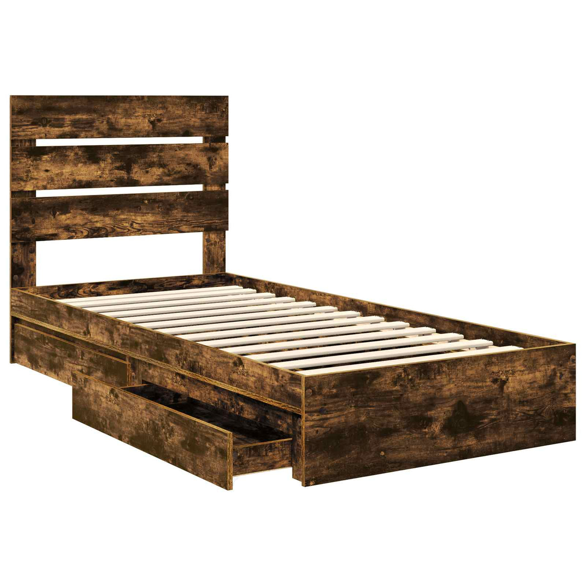Krevet s od storage s ladicama Dimljeni hrast 90 x 190 cm Smeđa 196 x 93 x 100 cm