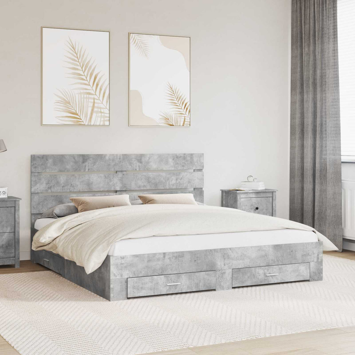 Krevetna konstrukcija s ladicama Betonski sivi 180 x 200 cm Siva 203 x 183 x 100 cm