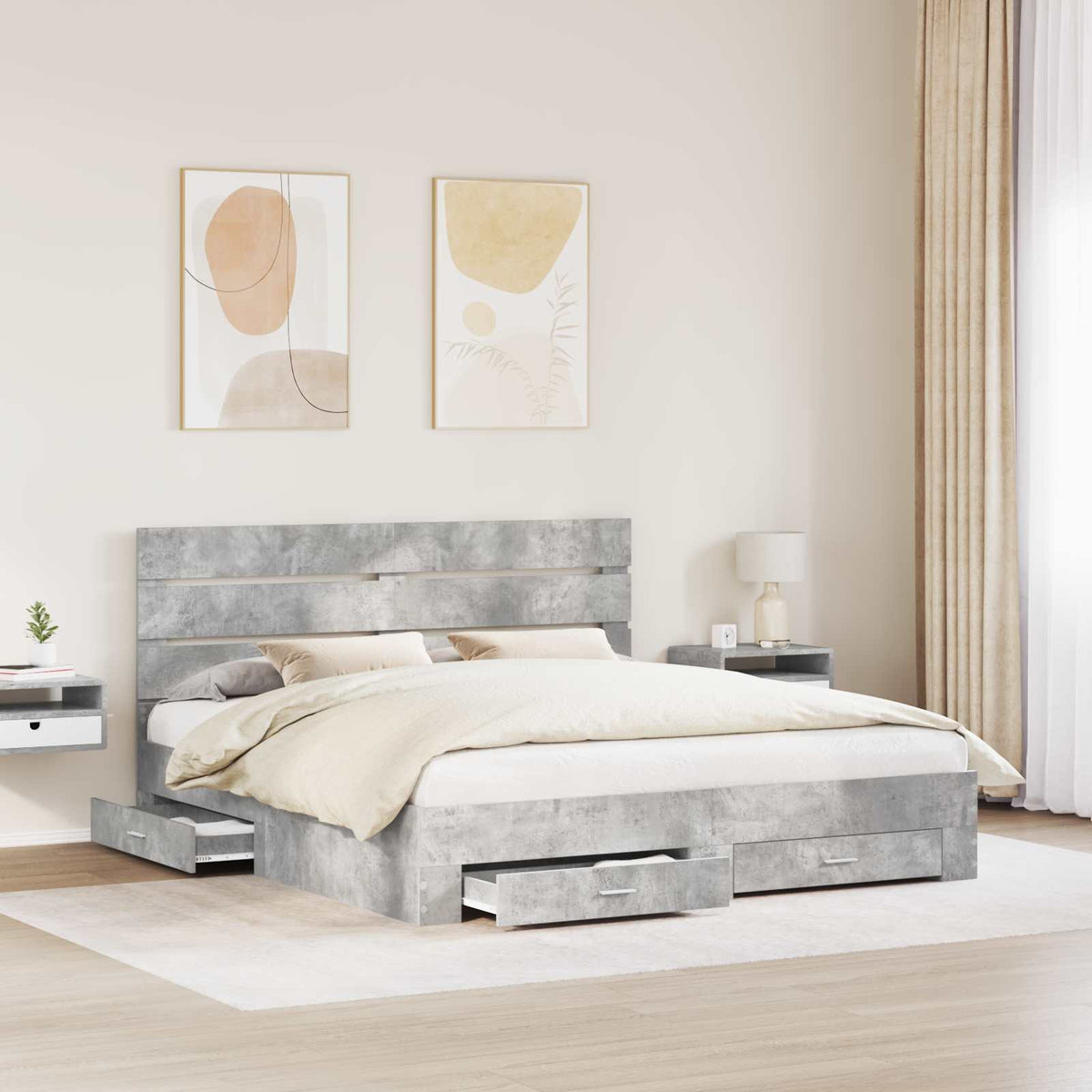 Krevetna konstrukcija s ladicama Betonski sivi 180 x 200 cm Siva 203 x 183 x 100 cm
