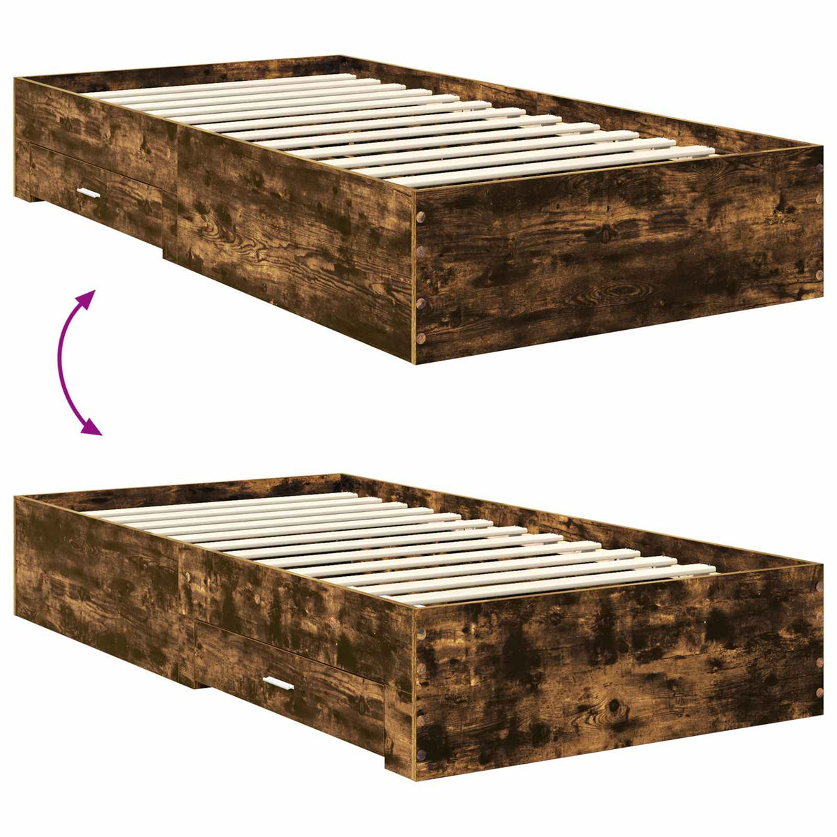 Krevetna konstrukcija s ladicama Dimljeni hrast 100 x 200 cm Smeđa 203 x 103 x 100 cm